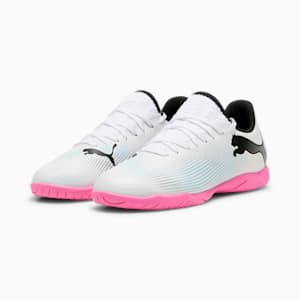 FUTURE 7 PLAY IT Big Kids' Soccer Cleats, PUMA White-PUMA Black-Poison Pink, extralarge