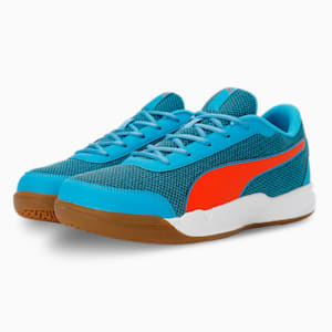 PUMA Shuttle Aero Unisex Indoor Sports Shoes, Ibiza Blue-Cherry Tomato-PUMA White, extralarge-IND