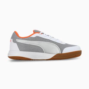PUMA Shuttle Aero Unisex Indoor Sports Shoes, Rickie Orange-Puma Silver-PUMA White, extralarge-IND