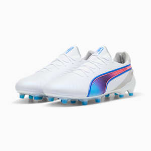 KING ULTIMATE Firm Ground/Artificial Ground Men's Soccer Cleats, PUMA White-Bluemazing-Flat Light Gray-Sunset Glow, extralarge