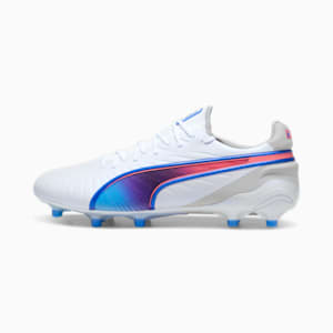 KING ULTIMATE Firm Ground/Artificial Ground Men's Soccer Cleats, PUMA White-Bluemazing-Flat Light Gray-Sunset Glow, extralarge