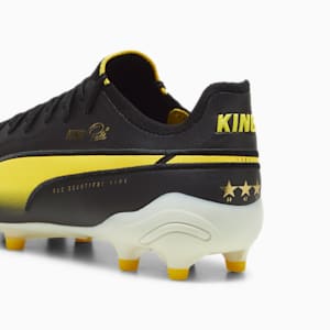 KING ULTIMATE Pelé FG/AG Men's Soccer Cleats, PUMA Black-PUMA White-Pelé Yellow-PUMA Gold-Frosted Ivory, extralarge