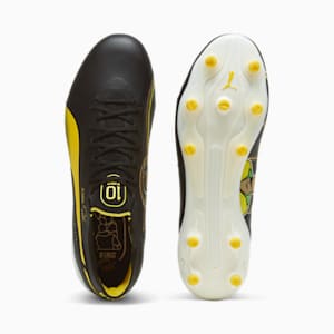 KING ULTIMATE Pelé FG/AG Men's Soccer Cleats, PUMA Black-PUMA White-Pelé Yellow-PUMA Gold-Frosted Ivory, extralarge