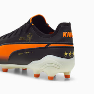 KING ULTIMATE Cruyff FG/AG Men's Soccer Cleats, PUMA Black-PUMA White-Rickie Orange-PUMA Gold-Frosted Ivory, extralarge