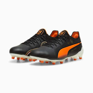 KING ULTIMATE Cruyff Firm Ground/Artificial Ground Men's Soccer Cleats, PUMA Black-PUMA White-Rickie Orange-PUMA Gold-Frosted Ivory, extralarge