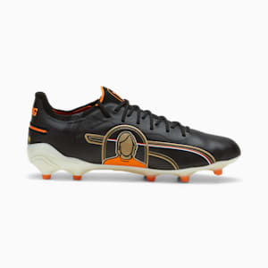 KING ULTIMATE Cruyff FG/AG Men's Soccer Cleats, PUMA Black-PUMA White-Rickie Orange-PUMA Gold-Frosted Ivory, extralarge