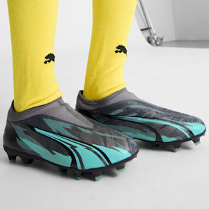 Tacos de futbol sin cordones para niño ULTRA MATCH RUSH, Strong Gray-PUMA White-Elektro Aqua, extralarge