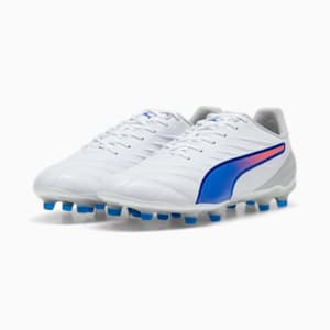 KING PRO Firm Ground/Artificial Ground Men's Soccer Cleats, PUMA White-Bluemazing-Flat Light Gray, extralarge