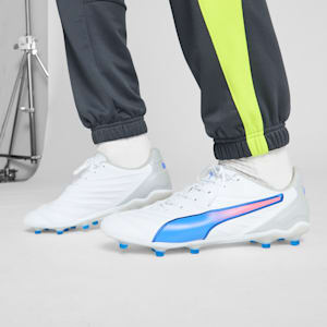 KING PRO Firm Ground/Artificial Ground Men's Soccer Cleats, PUMA White-Bluemazing-Flat Light Gray, extralarge