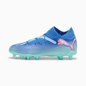 Chaussures de soccer à crampons pour terrain dur/terrain artificiel FUTURE 7 PRO Enfant et adolescent, Bluemazing-PUMA White-Electric Peppermint, extralarge