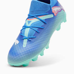 Chaussures de soccer à crampons pour terrain dur/terrain artificiel FUTURE 7 PRO Enfant et adolescent, Bluemazing-PUMA White-Electric Peppermint, extralarge