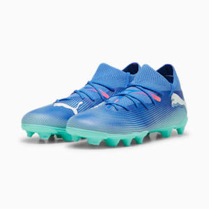 Tacos de fútbol juvenil FUTURE 7 MATCH FG/AG, Bluemazing-PUMA White-Electric Peppermint, extralarge