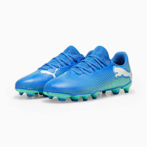 FUTURE 7 PLAY FG/AG Youth Football Boots, Hyperlink Blue-Mint-PUMA White, extralarge-IND