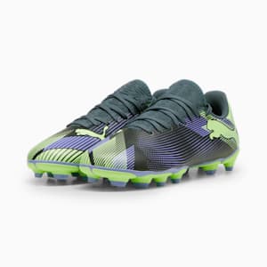 FUTURE 7 PLAY Firm Ground/Artificial Ground Big Kids' Soccer Cleats, Gray Skies-Elektro Purple-Fizzy Apple-PUMA White, extralarge