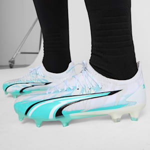 ULTRA ULTIMATE RUSH Firm Ground/Artificial Ground Women's Soccer Cleats, PUMA White-Elektro Aqua-PUMA Black, extralarge
