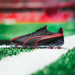 KING ULTIMATE Launch Edition Firm Ground/Artificial Ground Men's Soccer Cleats, PUMA Black-Rosso Corsa, extralarge