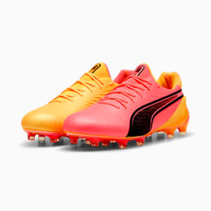Botines de fútbol para hombre suelo firme/suelo artificial KING ULTIMATE TRICK, Sun Stream-PUMA Black-Sunset Glow, extralarge