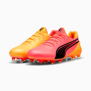 KING ULTIMATE TRICK Firm Ground/Artificial Ground Men's Soccer Cleats, Sun Stream-PUMA Black-Sunset Glow, extralarge
