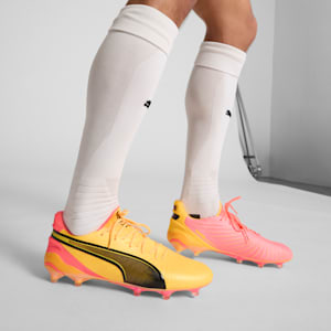 Botines de fútbol para hombre suelo firme/suelo artificial KING ULTIMATE TRICK, Sun Stream-PUMA Black-Sunset Glow, extralarge