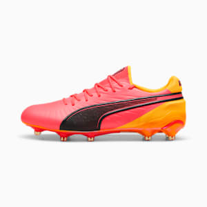 KING ULTIMATE TRICK Firm Ground/Artificial Ground Men's Soccer Cleats, Sun Stream-PUMA Black-Sunset Glow, extralarge