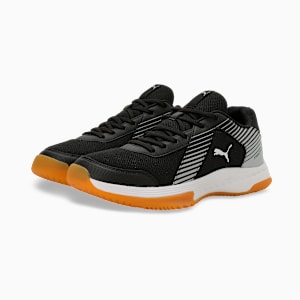 Badminton Smash Sprint Unisex Indoor Sports Shoes, PUMA Black-PUMA White-PUMA Silver, extralarge-IND