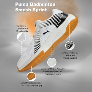Badminton Smash Sprint Indoor Sports Shoes, PUMA White-PUMA Black, extralarge-IND