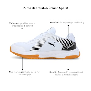 Badminton Smash Sprint Unisex Indoor Sports Shoes, PUMA White-PUMA Black, extralarge-IND