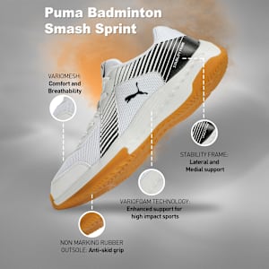 Badminton Smash Sprint Unisex Indoor Sports Shoes, PUMA White-PUMA Black, extralarge-IND