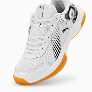 Badminton Smash Sprint Unisex Indoor Sports Shoes, PUMA White-PUMA Black, extralarge-IND