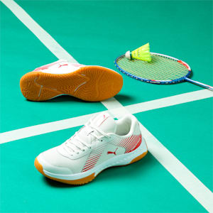 Badminton Smash Sprint Unisex Indoor Sports Shoes, Warm White-Chili Oil, extralarge-IND
