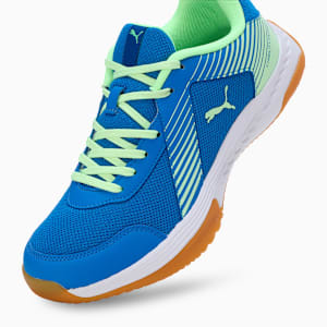 Badminton Smash Sprint Unisex Indoor Sports Shoes, Racing Blue-Speed Green-PUMA White, extralarge-IND