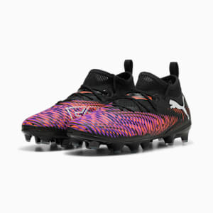 Tacos de fútbol para niños grandes suelo firme/artificial FUTURE 8 MATCH, PUMA Black-PUMA White-Glowing Red, extralarge