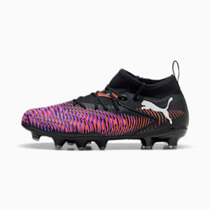 Tacos de fútbol para niños grandes suelo firme/artificial FUTURE 8 MATCH, PUMA Black-PUMA White-Glowing Red, extralarge