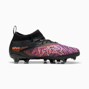 Tacos de fútbol para niños grandes suelo firme/artificial FUTURE 8 MATCH, PUMA Black-PUMA White-Glowing Red, extralarge