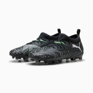Tacos de fútbol para niños grandes suelo firme/artificial FUTURE 8 MATCH, PUMA Black-Cool Light Gray-Fluo Green, extralarge