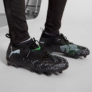 Tacos de fútbol para niños grandes suelo firme/artificial FUTURE 8 MATCH, PUMA Black-Cool Light Gray-Fluo Green, extralarge