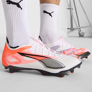 ULTRA 5 CARBON Firm Ground Men's Soccer Cleats, PUMA White-PUMA Black-Glowing Red, extralarge