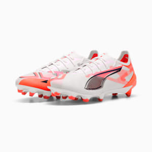 Tacos de fútbol para mujer ULTRA 5 ULTIMATE BRILLIANCE suelo firme, PUMA White-PUMA Black-Glowing Red, extralarge