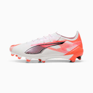 Tacos de fútbol ULTRA 5 ULTIMATE FG para mujer, PUMA White-PUMA Black-Glowing Red, extralarge
