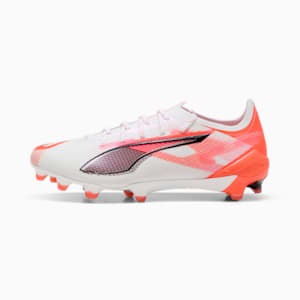 Tacos de fútbol para mujer ULTRA 5 ULTIMATE BRILLIANCE suelo firme, PUMA White-PUMA Black-Glowing Red, extralarge