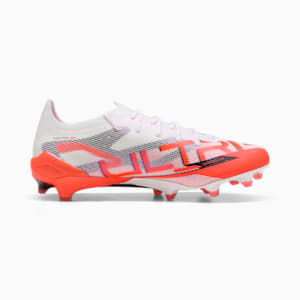 Tacos de fútbol para mujer ULTRA 5 ULTIMATE BRILLIANCE suelo firme, PUMA White-PUMA Black-Glowing Red, extralarge