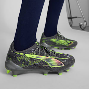 Tacos de fútbol para mujer ULTRA 5 ULTIMATE BRILLIANCE suelo firme, Matte Aged Silver-Yellow Alert-Sun Struck, extralarge