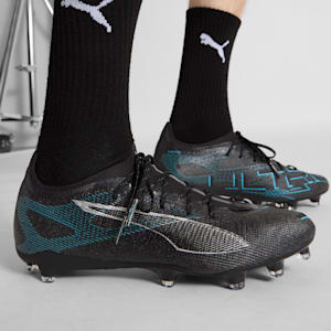 ULTRA 5 PRO Firm Ground/Artificial Ground Men's Soccer Cleats, PUMA Black-PUMA Silver-Bright Aqua, extralarge