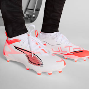 Tacos de fútbol para suelo firme/artificial para niños grandes ULTRA 5 MATCH, PUMA White-PUMA Black-Glowing Red, extralarge