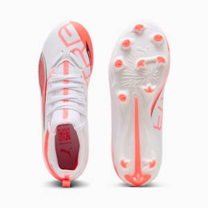 Tacos de fútbol para suelo firme/artificial para niños grandes ULTRA 5 MATCH, PUMA White-PUMA Black-Glowing Red, extralarge