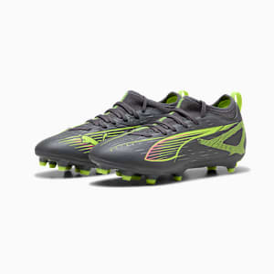 Tacos de fútbol para suelo firme/artificial para niños grandes ULTRA 5 MATCH, Matte Aged Silver-Yellow Alert-Puma Aged Silver, extralarge