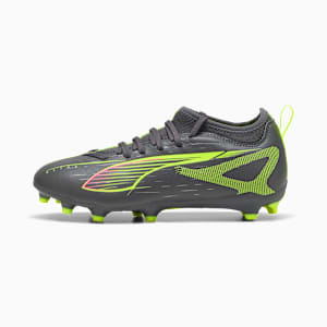 ULTRA 5 MATCH Firm Ground/Artificial Ground Big Kids' Soccer Cleats, Matte Aged Silver-Yellow Alert-Puma Aged Silver, extralarge