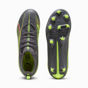 Tacos de fútbol para suelo firme/artificial para niños grandes ULTRA 5 MATCH, Matte Aged Silver-Yellow Alert-Puma Aged Silver, extralarge