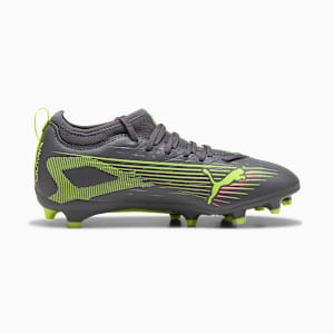 Tacos de fútbol para suelo firme/artificial para niños grandes ULTRA 5 MATCH, Matte Aged Silver-Yellow Alert-Puma Aged Silver, extralarge