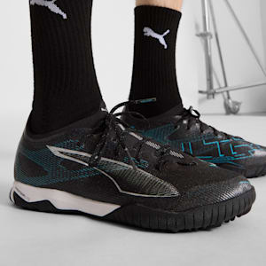 ULTRA 5 PRO CAGE Men's Soccer Cleats, PUMA Black-PUMA Silver-Bright Aqua, extralarge